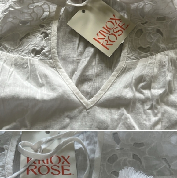 Knox Rose women's XL white boho blouse short sleeve eyelet NWT - Picture 6 of 6